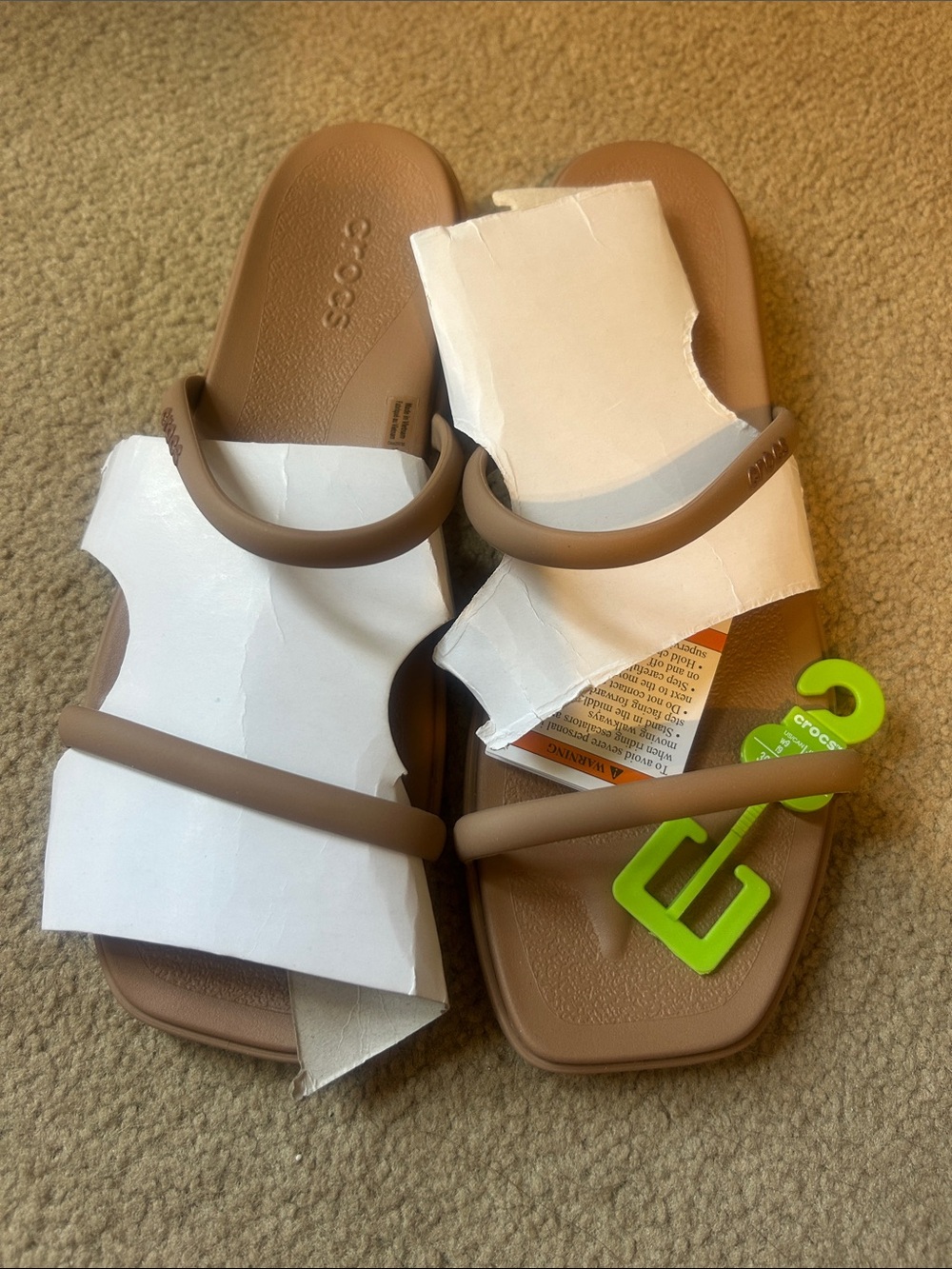 CROCS women’s tan Double-Strap Slide Sandals